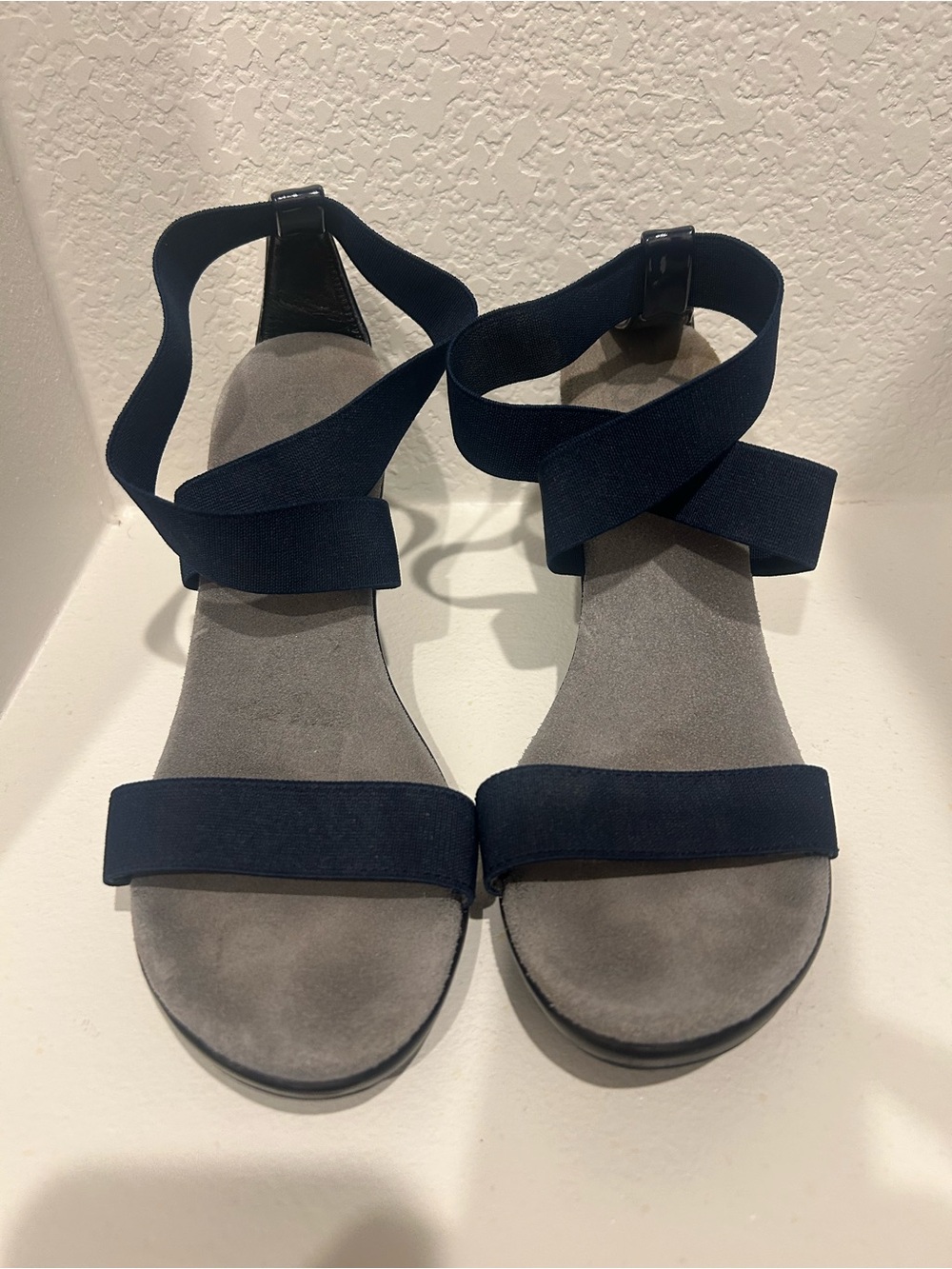 Womens Navy Strappy Elastic Sandals - Comfortable Everyday Style